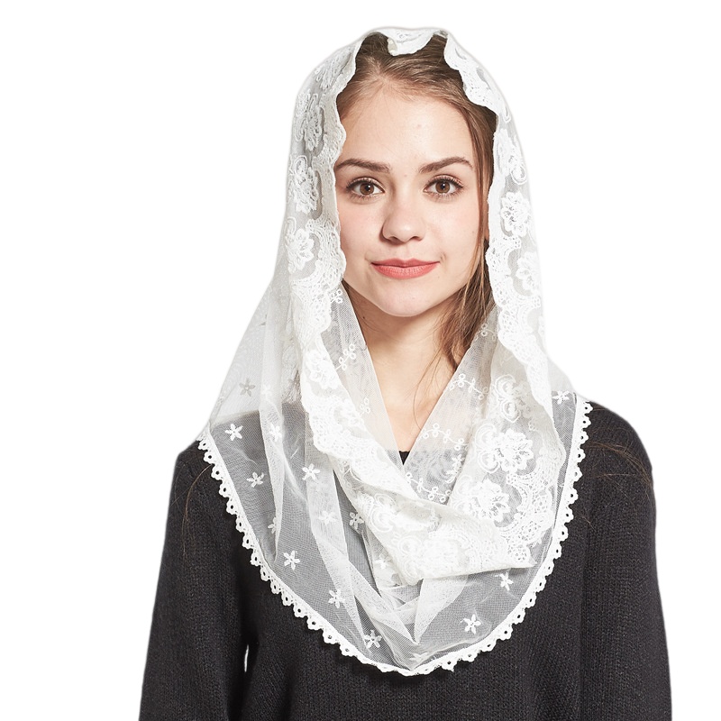 Floral Lace Head Veil Catholic Latin Mass Shawl Head Covering Scarf Muslim Veil